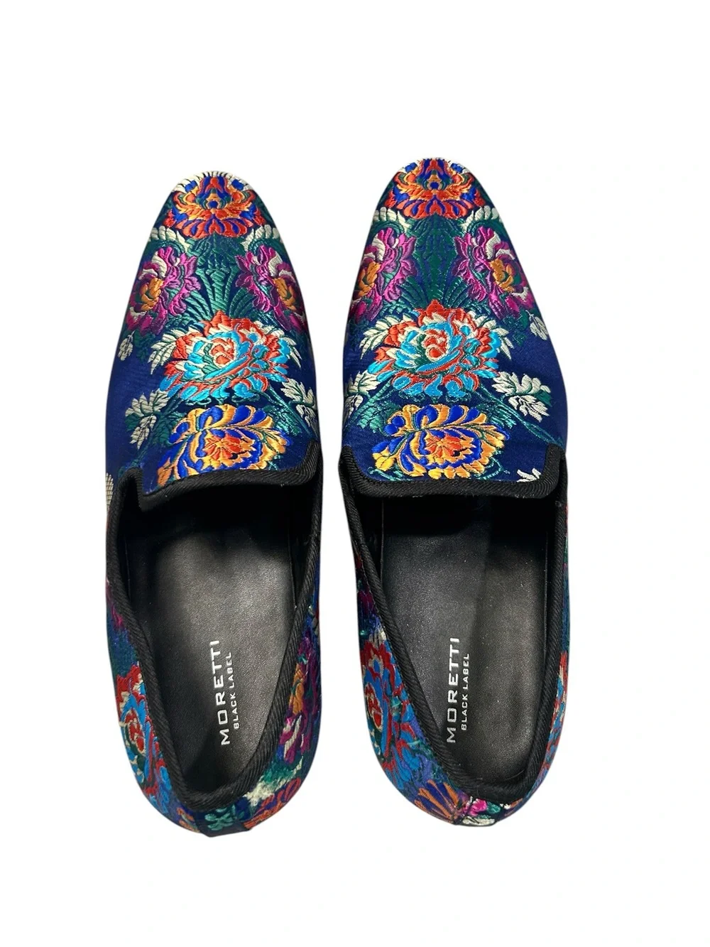 Embroidered Floral Navy Slip-On Loafers